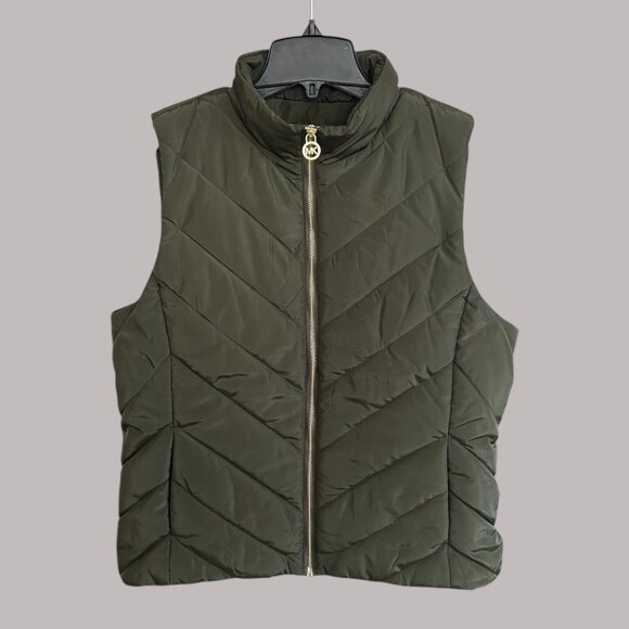 Michael Kors Chevron Ivy Green Puffy Vest - Sz S - NWT - MSRP $125 - Picture 1 of 2